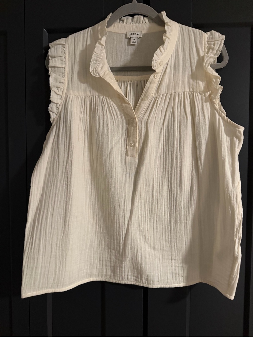 J. Crew Cream Ruffle-Sleeve Cotton Gauze Top, size M, like new